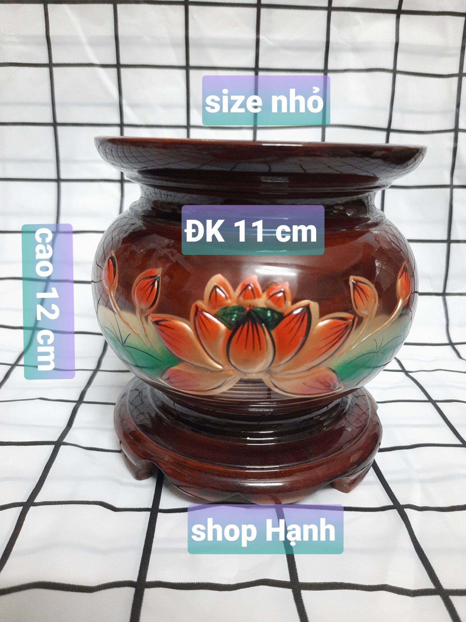Lư hương gỗ chạm hoa sen có 5 size