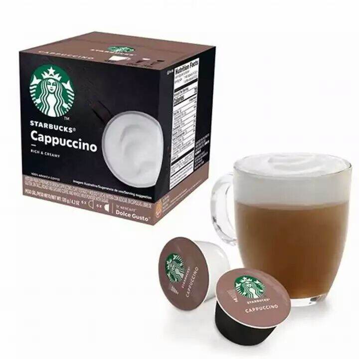 Cappuccino Starbucks Hộp 12 viên bao gồm 6 viên sữa và 6 viên cafe Hương vị Cappuccino đặc trưng của thương hiệu Starbucks. Chỉ mất 2' để có được một ly cafe như ở cửa hàng Starbucks chính hiêu, đặc biệt là trong khoảng thời gian cách ly xã hội.