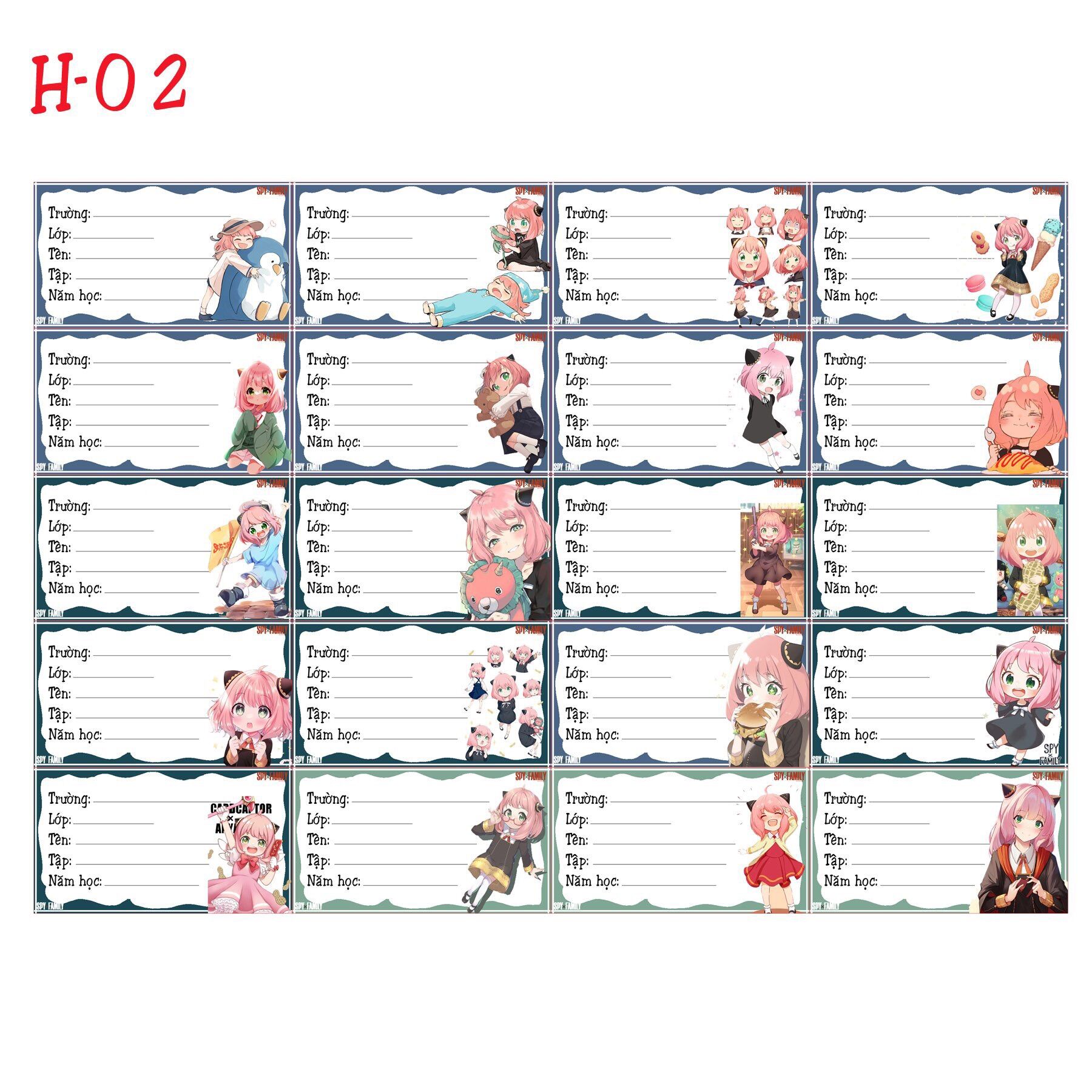 Nhãn vở spy x femily 40 nhãn khác nhau/ nhãn dán anime spy femily