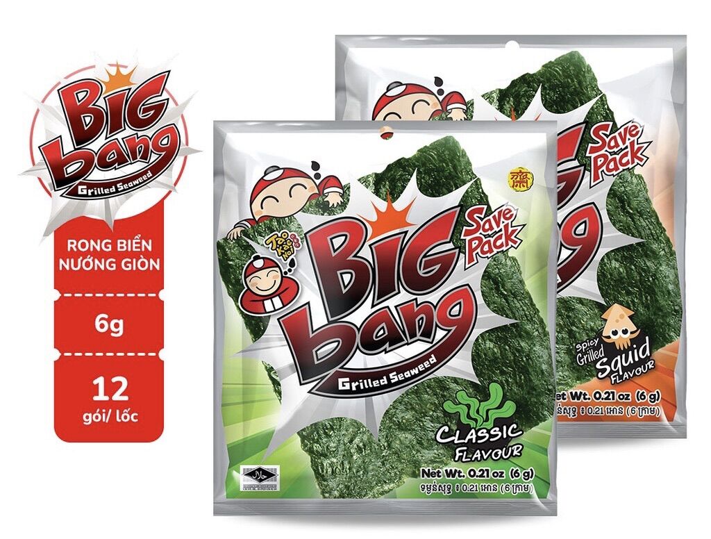 Combo 12 gói rong biển sấy ăn liền bigbang 6g/gói