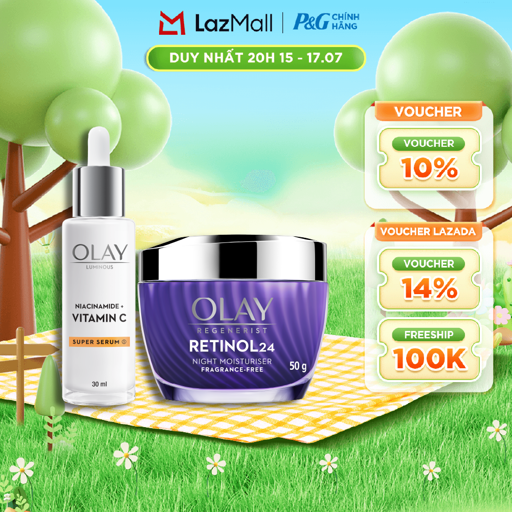 Combo Kem Dưỡng Ban Ngày OLAY Luminous Niacinamide VITAMIN C Giúp Mờ Vết Thâm, Đốm Nâu, Dưỡng Sáng Da Hũ 50G + Serum OLAY RETINOL24 Giúp Giữ Nét Tươi Trẻ Cho Da  Mờ Nếp Nhăn Chai 30ML