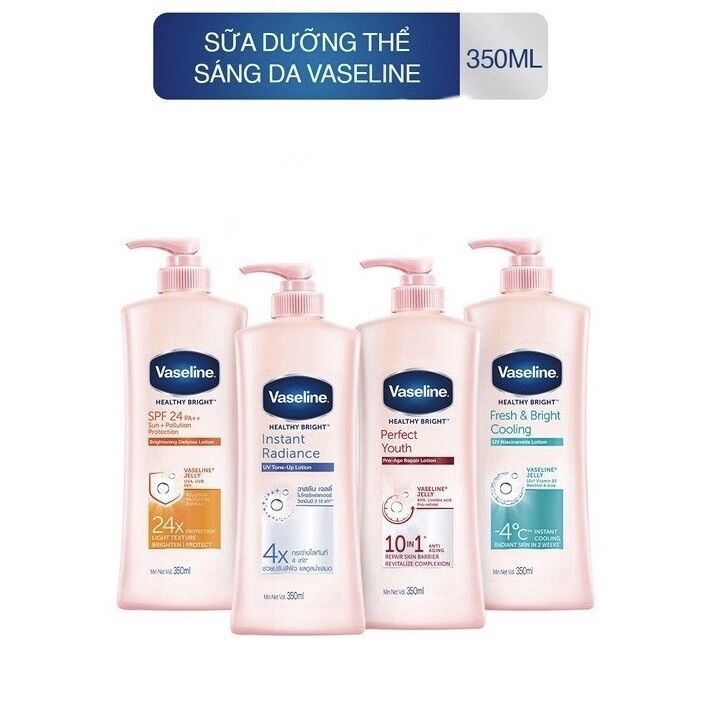 Sữa dưỡng thể Vaseline Healthy White,BRIght dưỡng trắng da và chống nắng 350ml