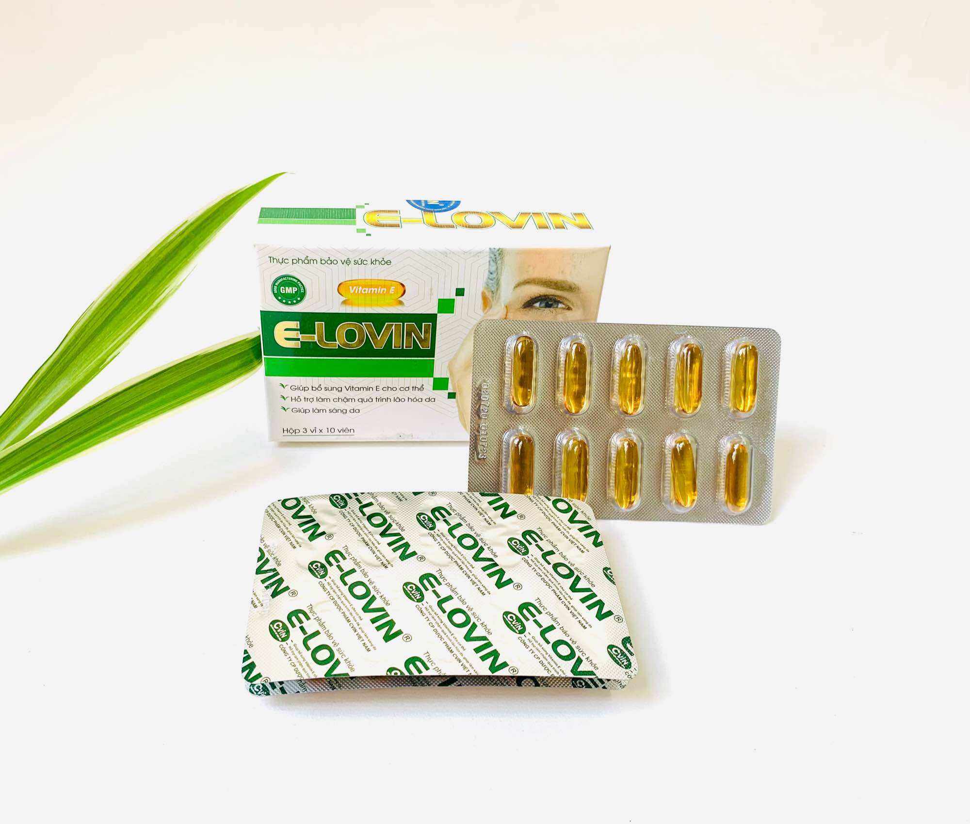 Hộp 30 viên E-LOVIN bổ sung vitamin E, lô hội, dầu hoa anh thảo, dầu đậu nành làm chậm quá trình lão hóa da, đẹp da