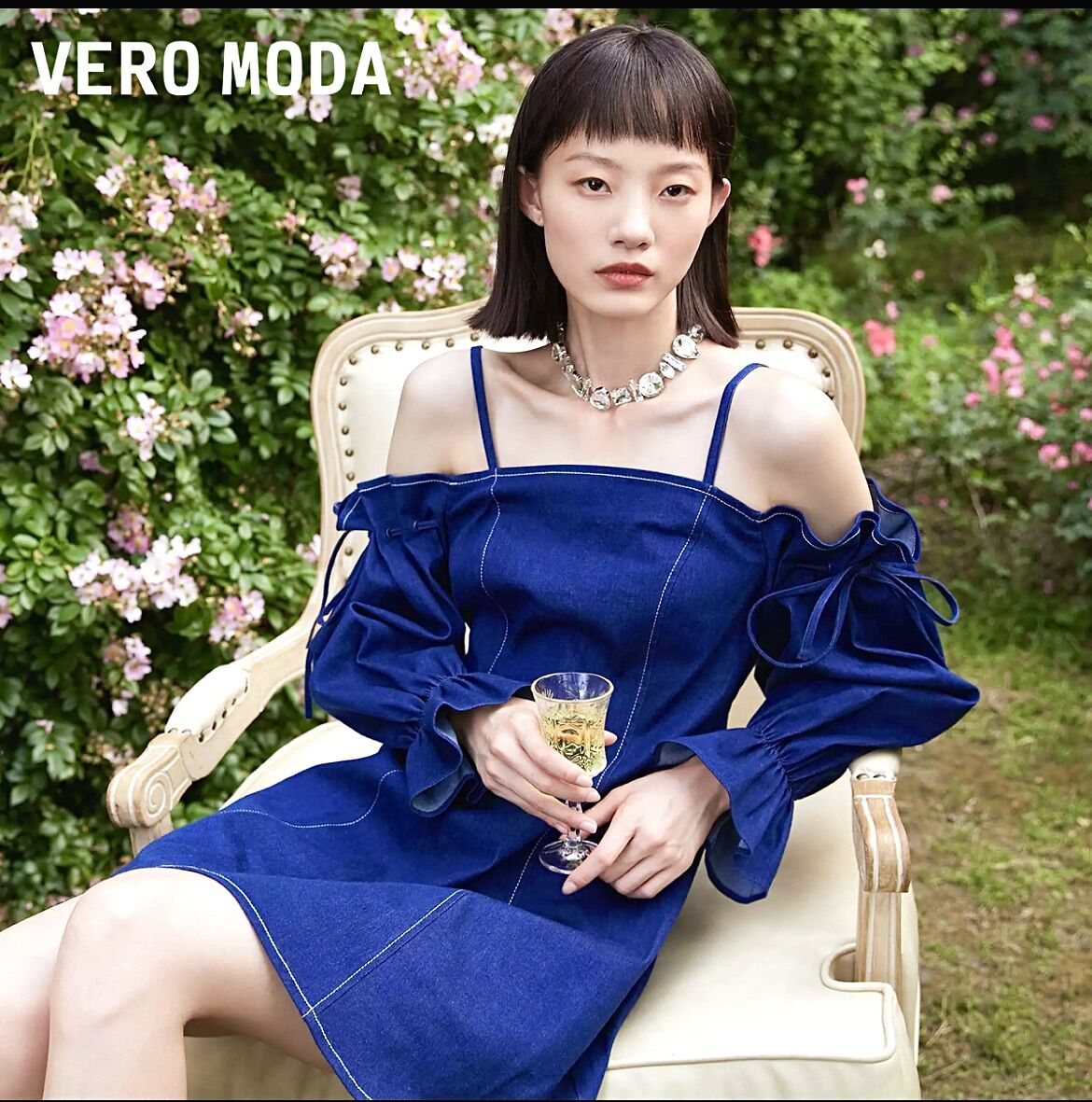 Đầm Jean 2 dây rớt vai cao cấp Vero Moda