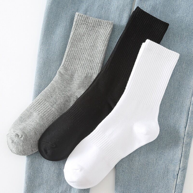 Tất đen cao cổ trơn gân - Tất thể thao unisex 2 màu trắng đen