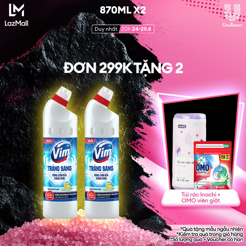 Combo 2 Gel Tẩy Bồn Cầu Vim Trắng Sáng Hương Chanh Sả Dịu Mát 870ml
