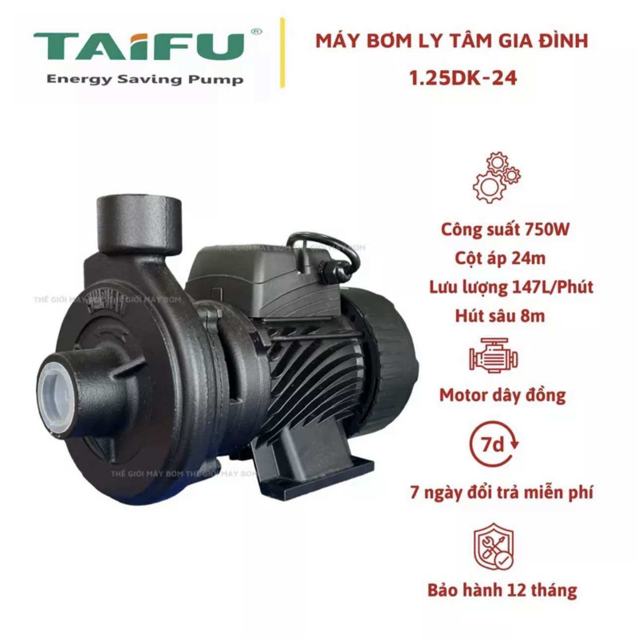 Máy bơm nước ly tâm 750w taifu 1.25dk-24 - bảo hành 1 năm