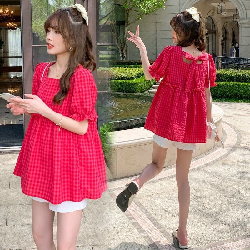 Áo bầu công sở sơ mi cổ sen thời trang