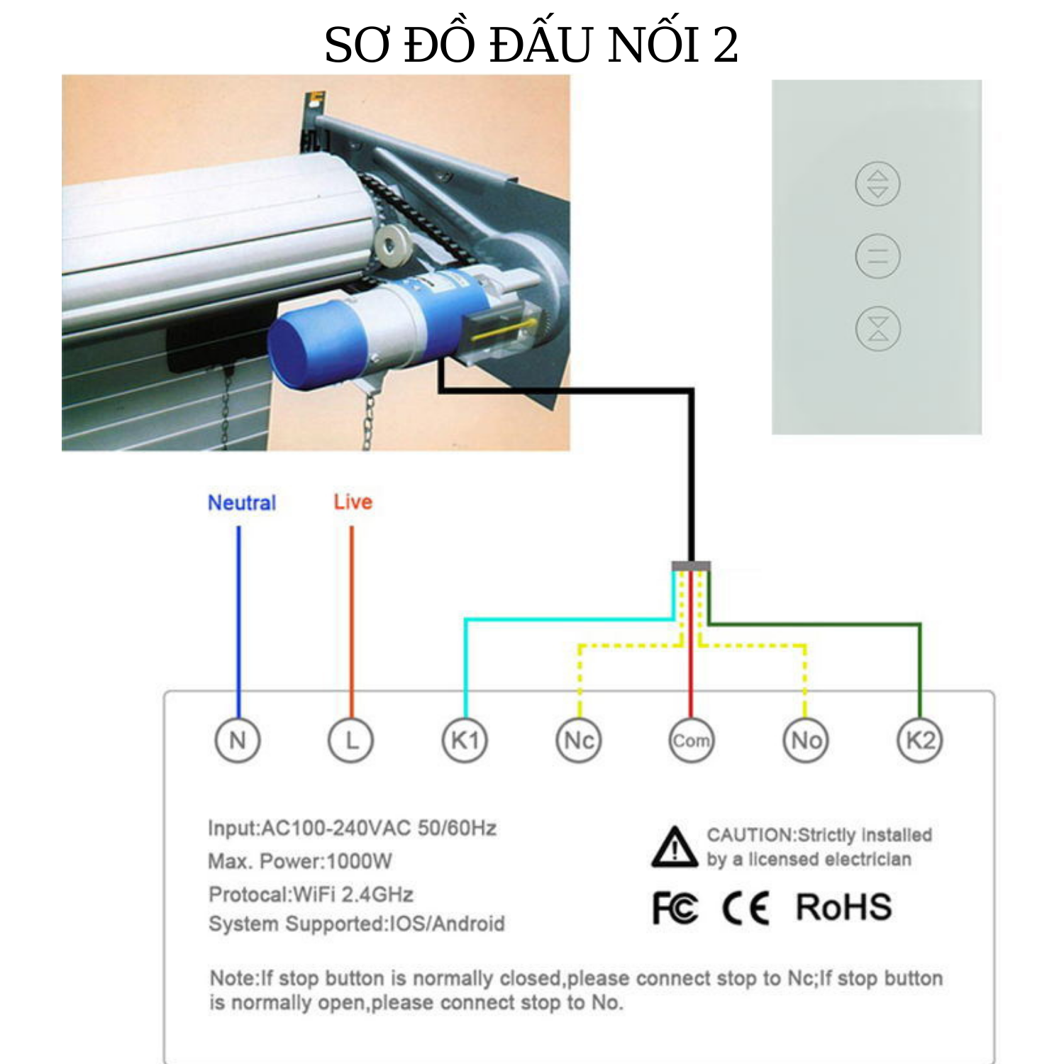 Công tắc cửa cuốn thông minh wifi Tuya, đóng/mở cửa cuốn từ xa bằng điện thoại