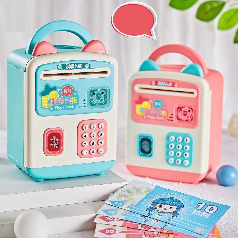 Két sắt cho bé mở khoá bằng vân tay và mật khẩu. Két Sắt Mini Thông Minh Tai Thỏ Có Tay Cầm. Ống heo, lợn đất tiết kiệm tiền cho bé