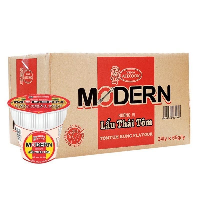 Mì ly Modern lẩu thái tôm - Thùng 24 ly x 65g