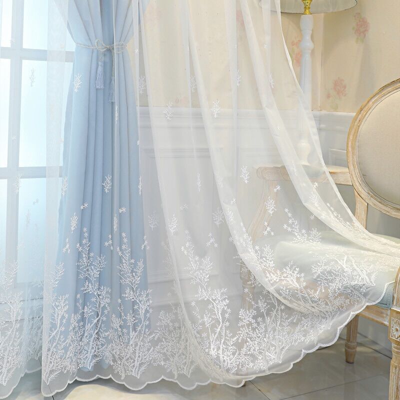 Vải rèm voan thêu chân