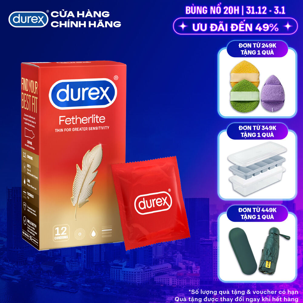  Bao cao su Durex Fetherlite siêu mỏng size 52.5mm 12 bao hộp 