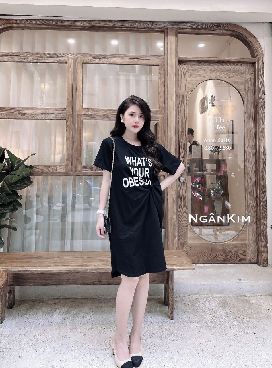 Đầm thun mặc nhà, đầm xoắn eo, đầm thun bầu
