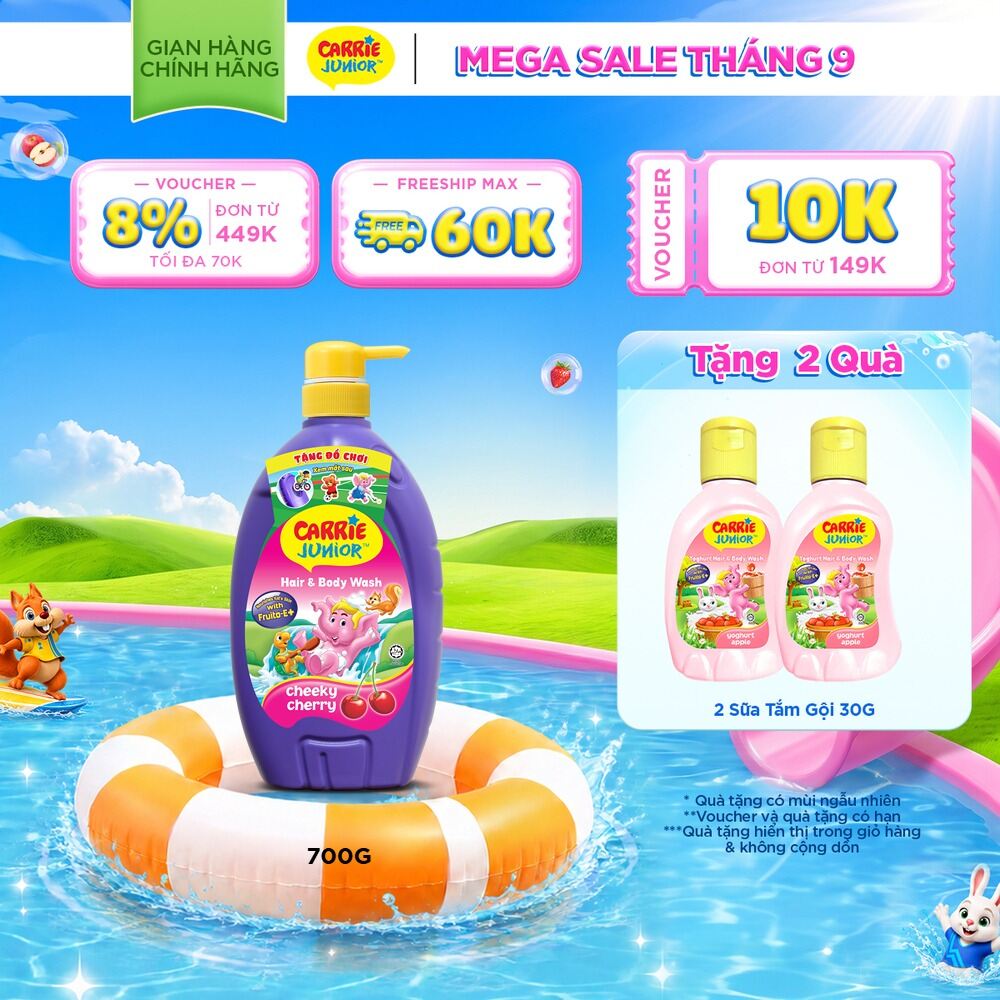 Sữa Tắm Gội cho bé Carrie Junior chiết xuất trái cây thiên nhiên Hương Cherry 700g