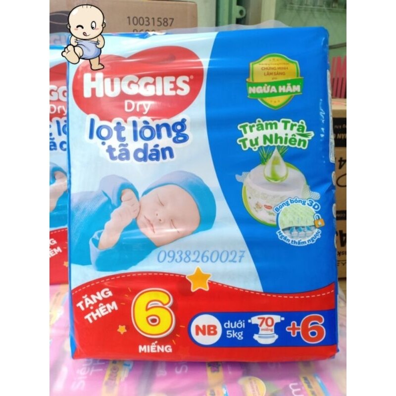 Tã dán sơ sinh Huggies NB70 tặng 6 tã dán