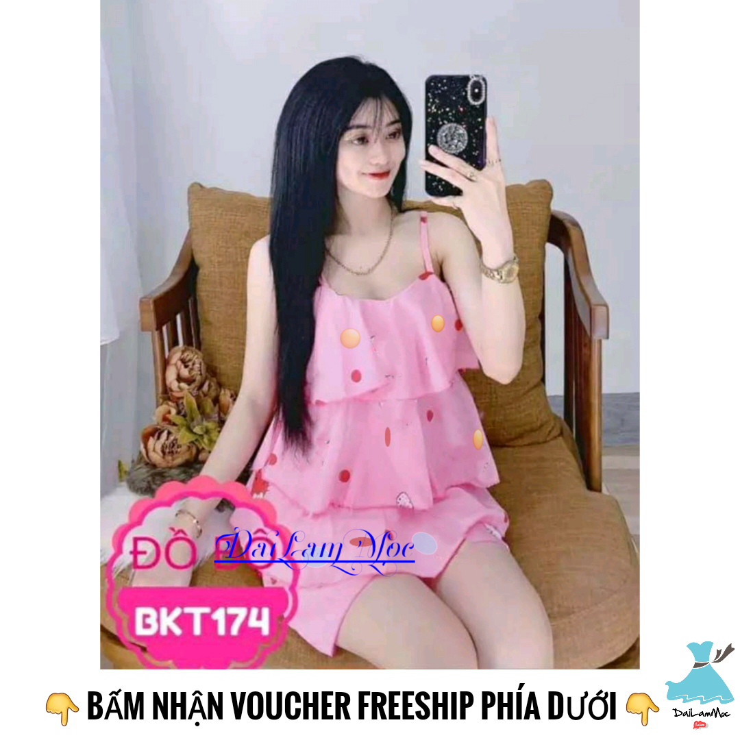 [HCM]Đồ bộ tầng 2 dây dễ thương chất lụa và voan mặc nhà nữ - M33