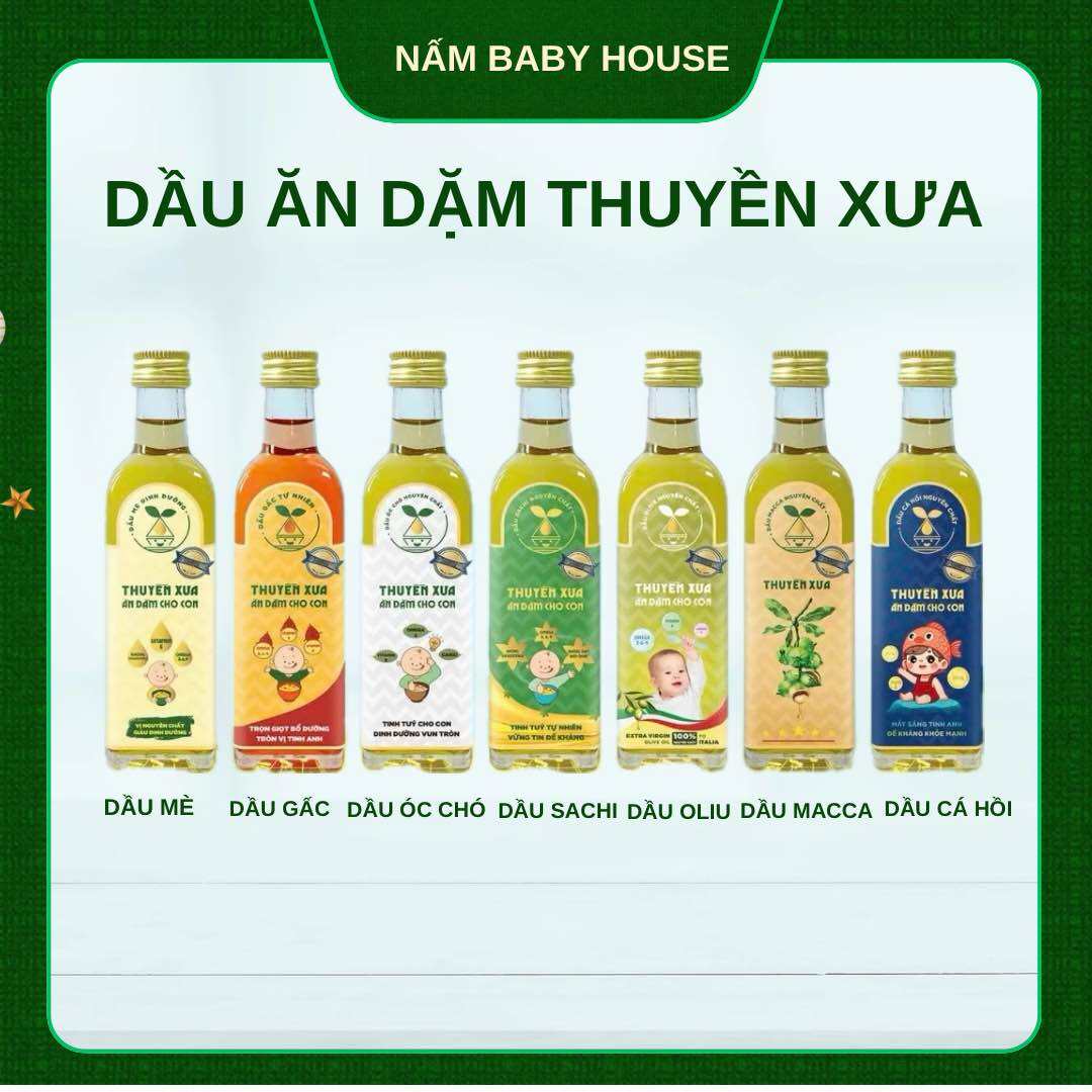 Date 7 2026 Dầu gấc mè dầu óc chó macca Thuyền Xưa cho bé ăn dặm từ 6 tháng