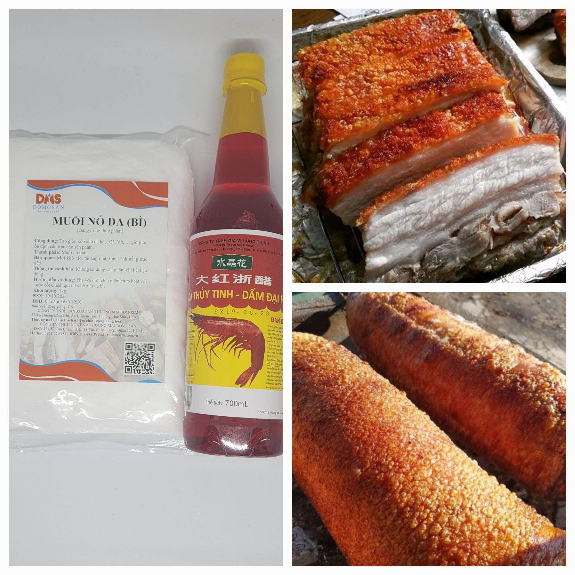Combo 500gr muối nổ bì + 750ml giấm hồng giúp nổ bì, giòn da