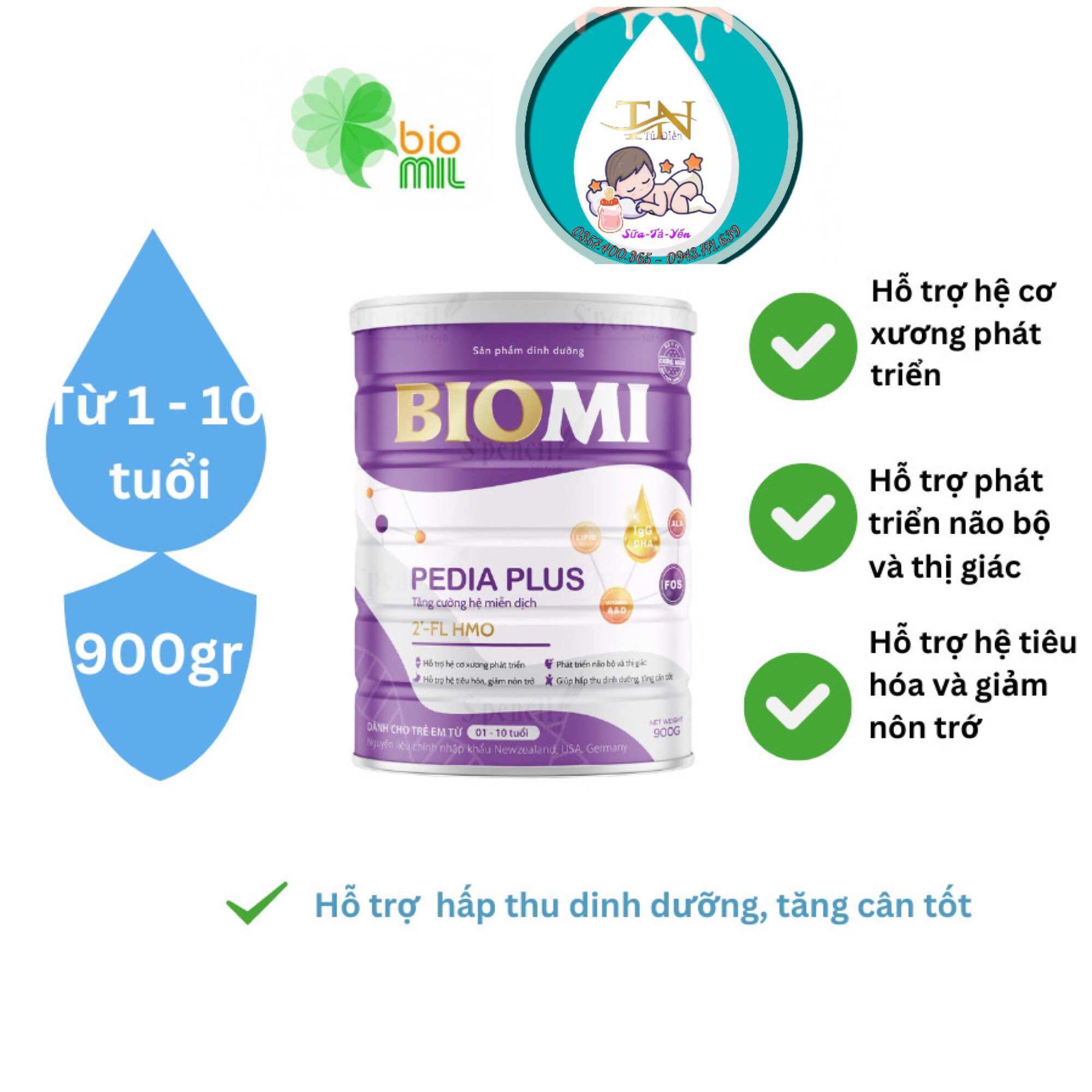 Sữa bột Biomi Gold Pedia Plus lon 900gr
