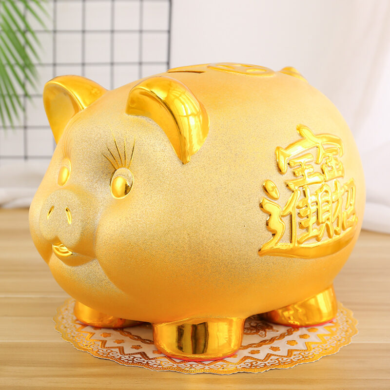 Ceramic Extra Large Golden Pig Money Box Home Decorations Children's Creative Birthday Gifts Saving Jar Cute Pig Design Giá 654,000 Đồng*Miễn phí vận chuyển