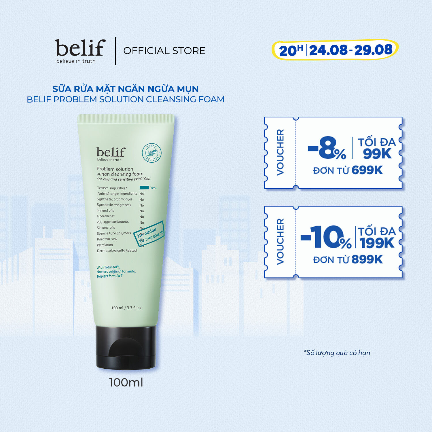 Sữa rửa mặt ngăn ngừa mụn Belif Problem Solution Cleansing Foam 100 ml