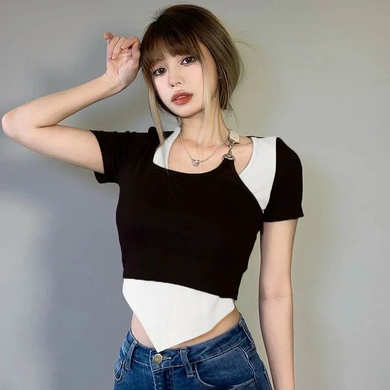 Áo kiểu phối dây 2 lớp phối màu