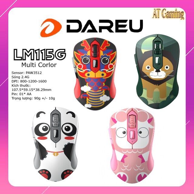 Chuột không dây dareu lm115g multi-color - panda / lion / dragon / sheep