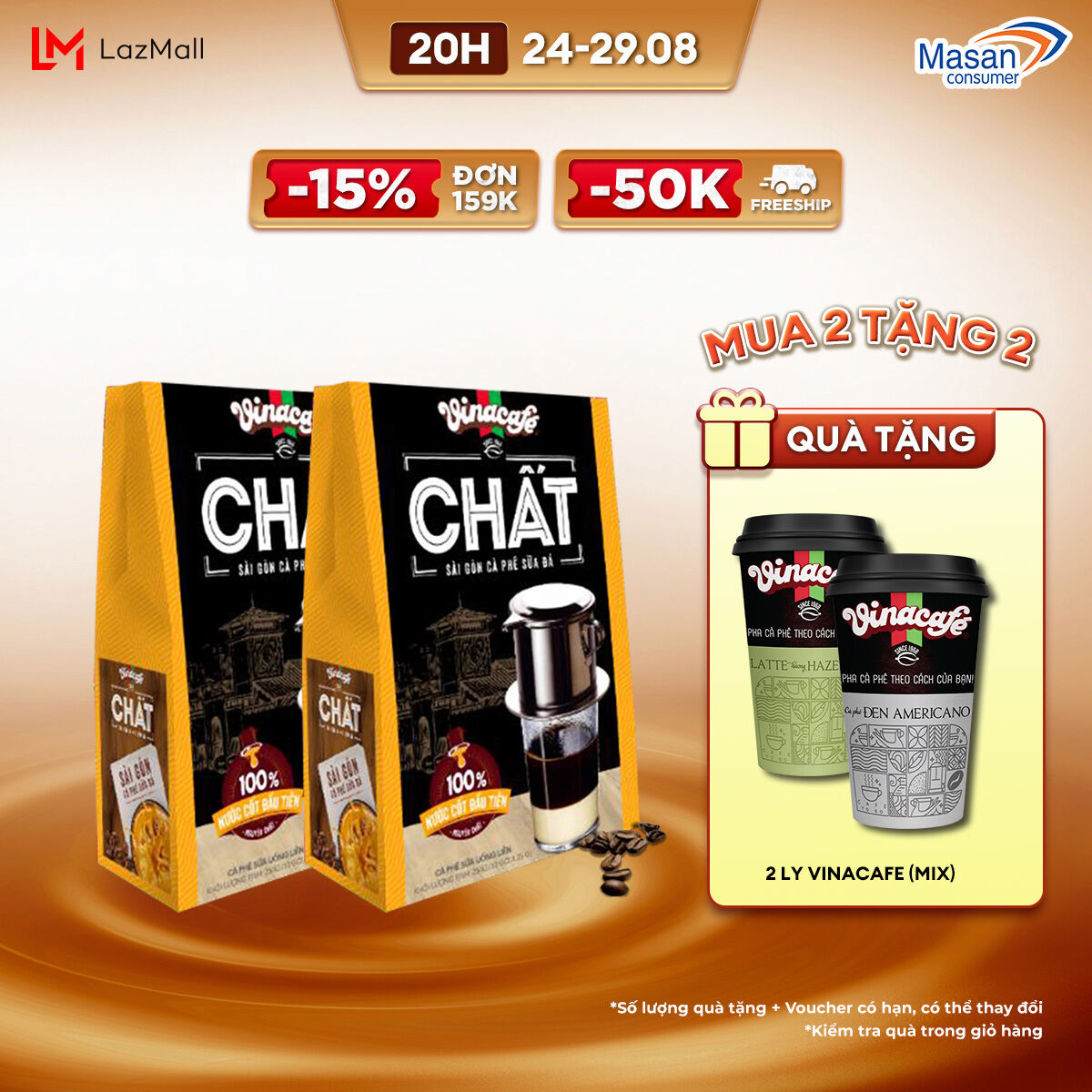 Combo 2 hộp cà phê vinacafé chất sài gòn cà phê sữa đá - hộp 10 gói x 29g