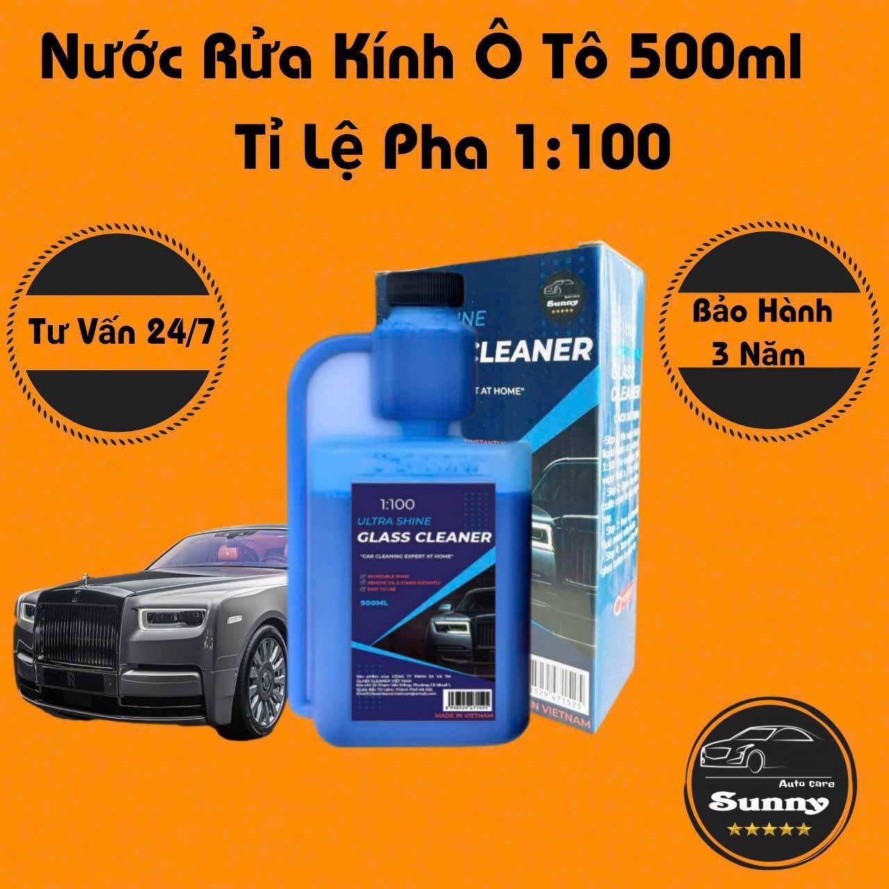  Nước Rửa Kính Ô Tô Glass Cleaner Chính Hãng 500ml,Tỉ lệ Pha 1:100,cứ 10ml pha được 1 lít nước 