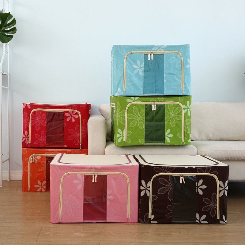 Túi đựng đồ quần áo chăn màn living box 66l khung thép có khóa kéo nhiều họa tiết