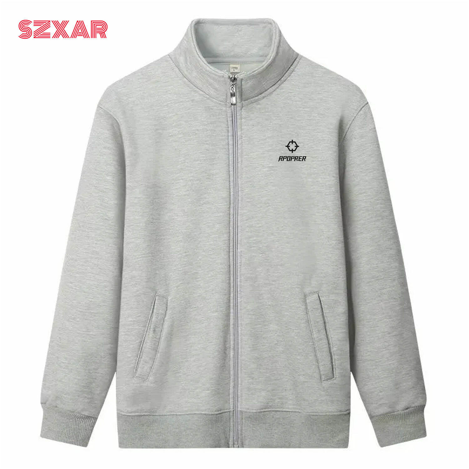 Men's Stand Collar Cardigan Jacket Fleece Lined Casual Sportswear Eight Sleeve round Neck Basketball Warmth Clothing