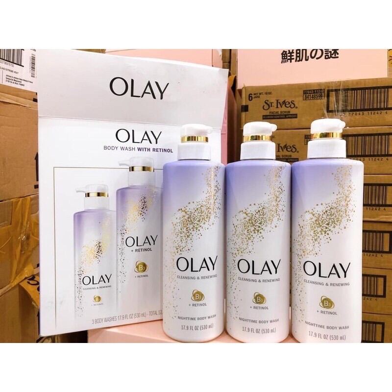 Set 3 Chai Sữa Tắm Trắng Da Giảm Thâm Olay Retinol 530Ml Mỹ