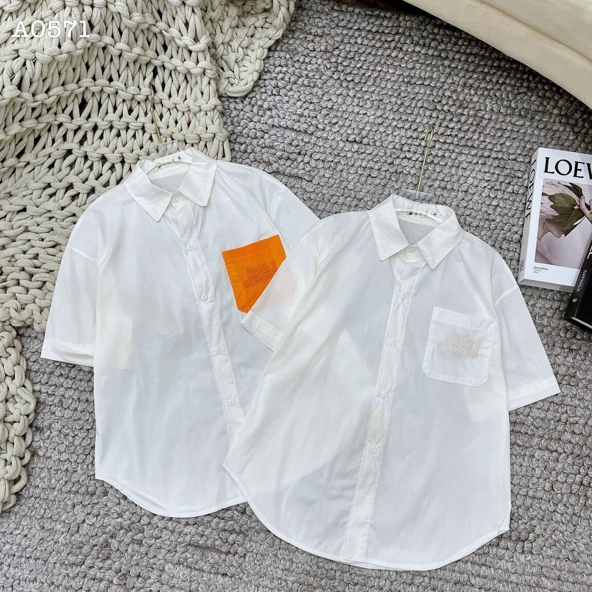 áo sơ mi kiểu phối màu túi form 52kg(u)