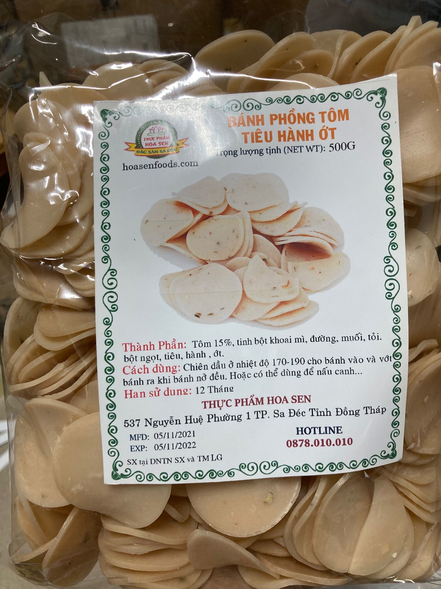 Bánh phồng tôm tiêu hành ớt 500g- hoa sen