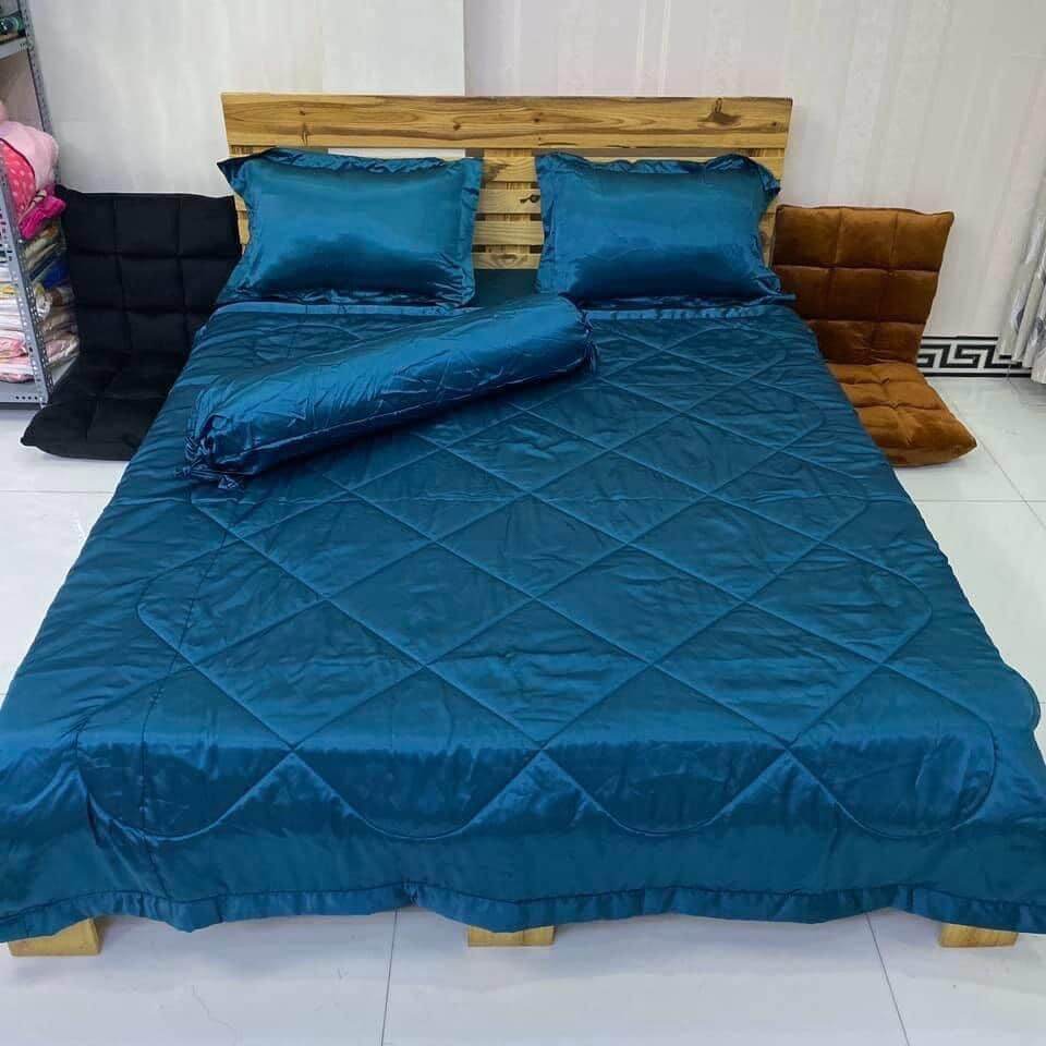 Bộ ga phi lụa 4 món k mền ga phi lụa mềm mát