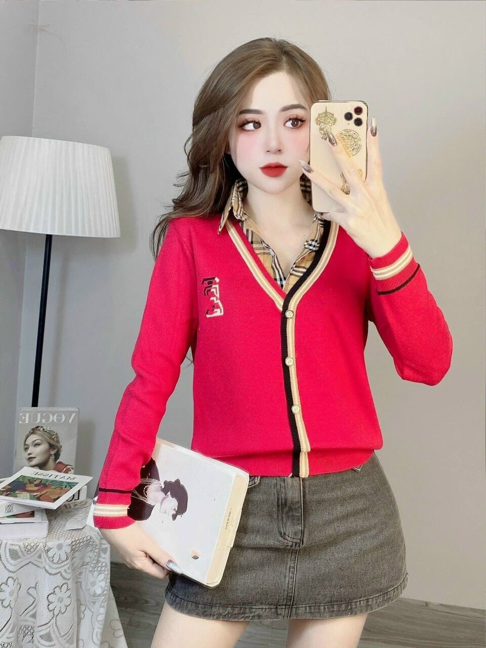 Áo len mix cổ sơ mi siêu xinh