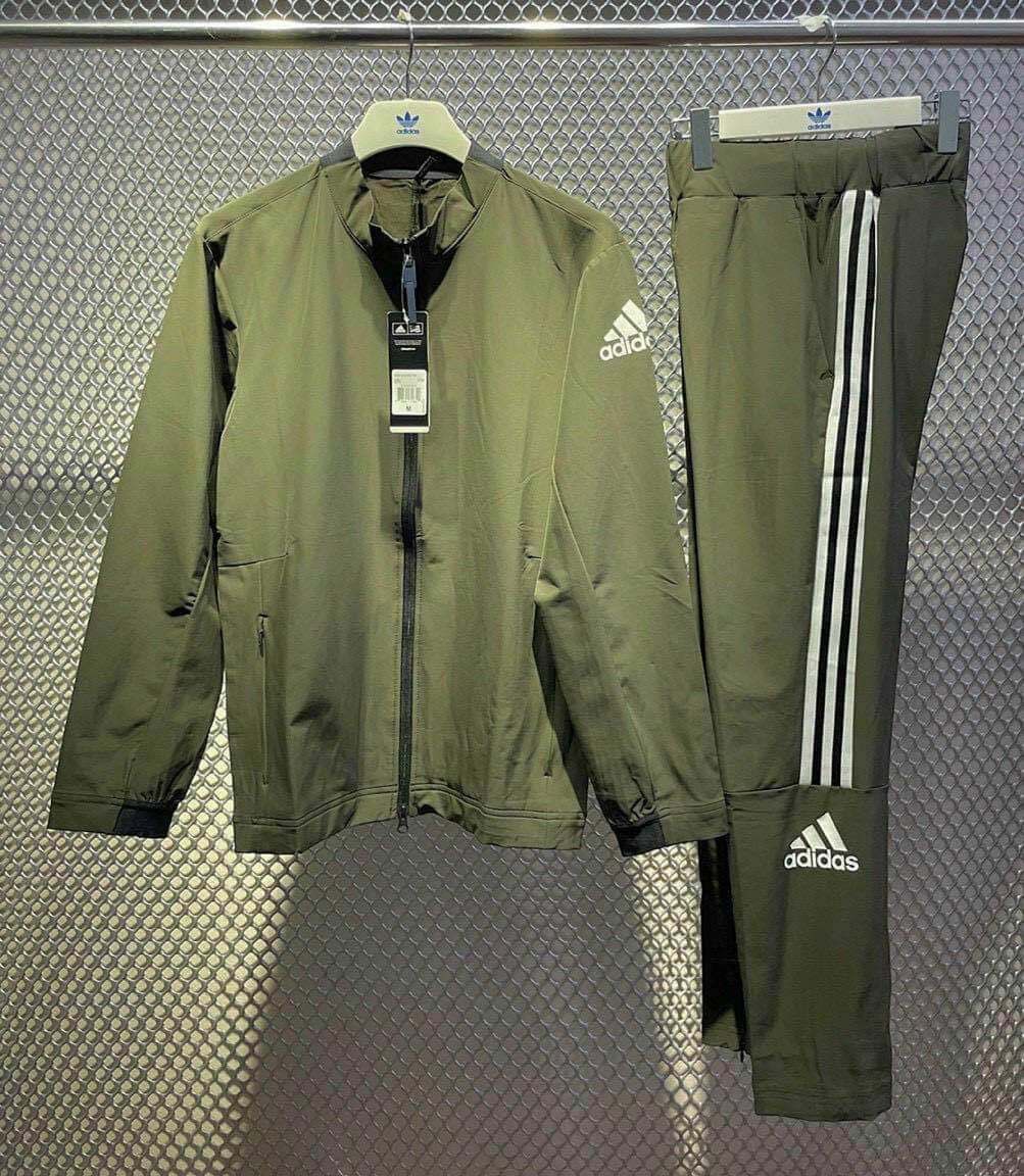 Bộ gió nam adidas ZNE cao cấp, màu rêu, 1 lớp, ba sọc