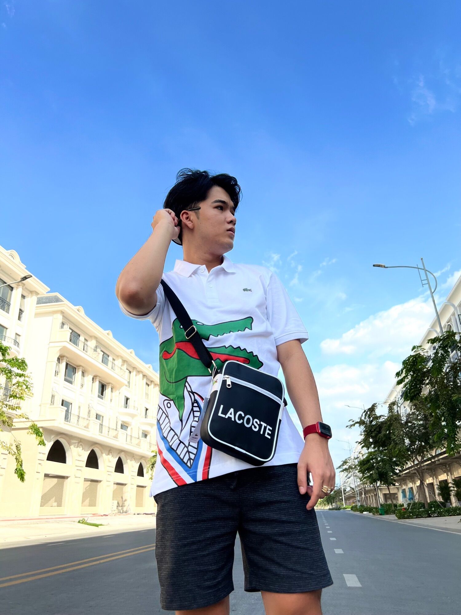 Túi da đeo chéo Cá Sấu unisex cho Nam Nữ