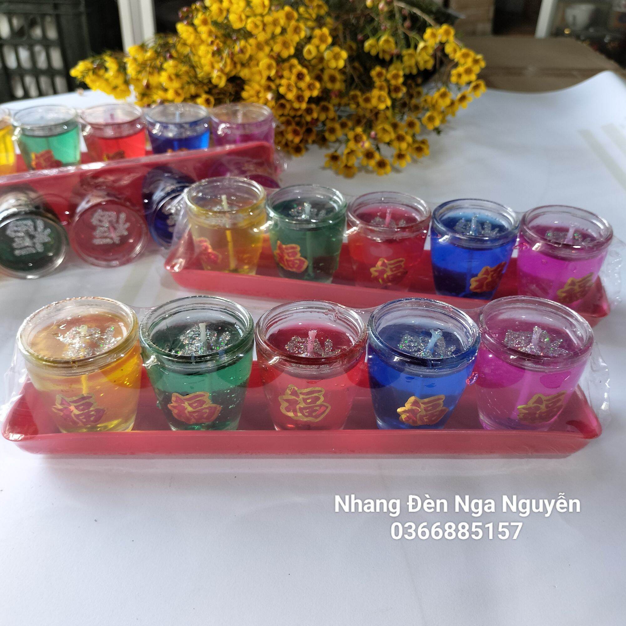 Đèn cầy ly 5 màu Thần Tài