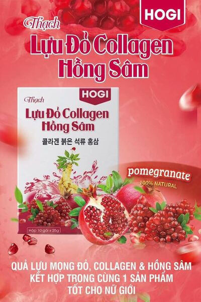 Thạch lựu đỏ collagen hồng sâm hogi 1 hộp 10 gói x 25gr chống lão hóa đẹp da hỗ trợ giảm câ