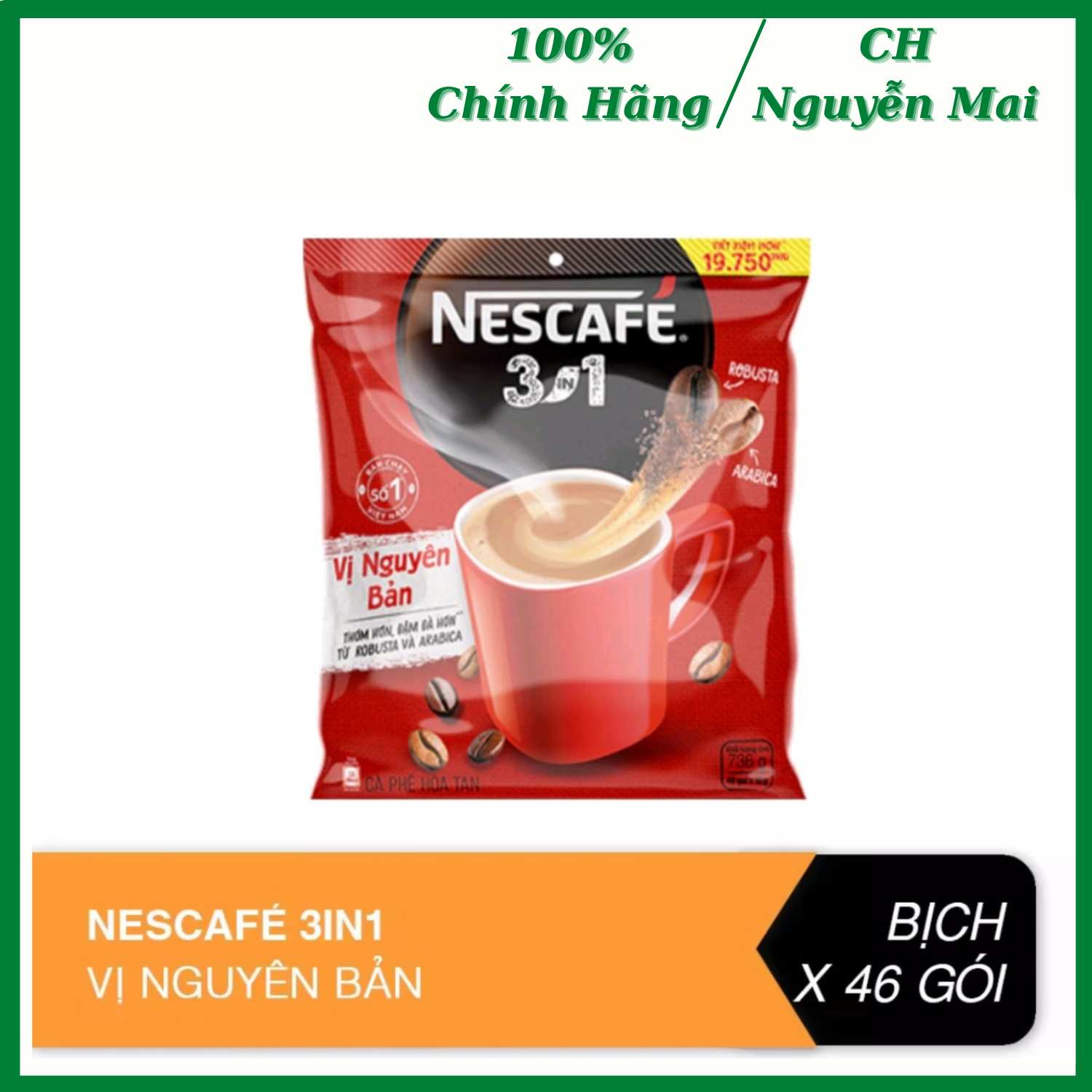 Túi 46 gói nescafe vị nguyên bản - túi đỏ