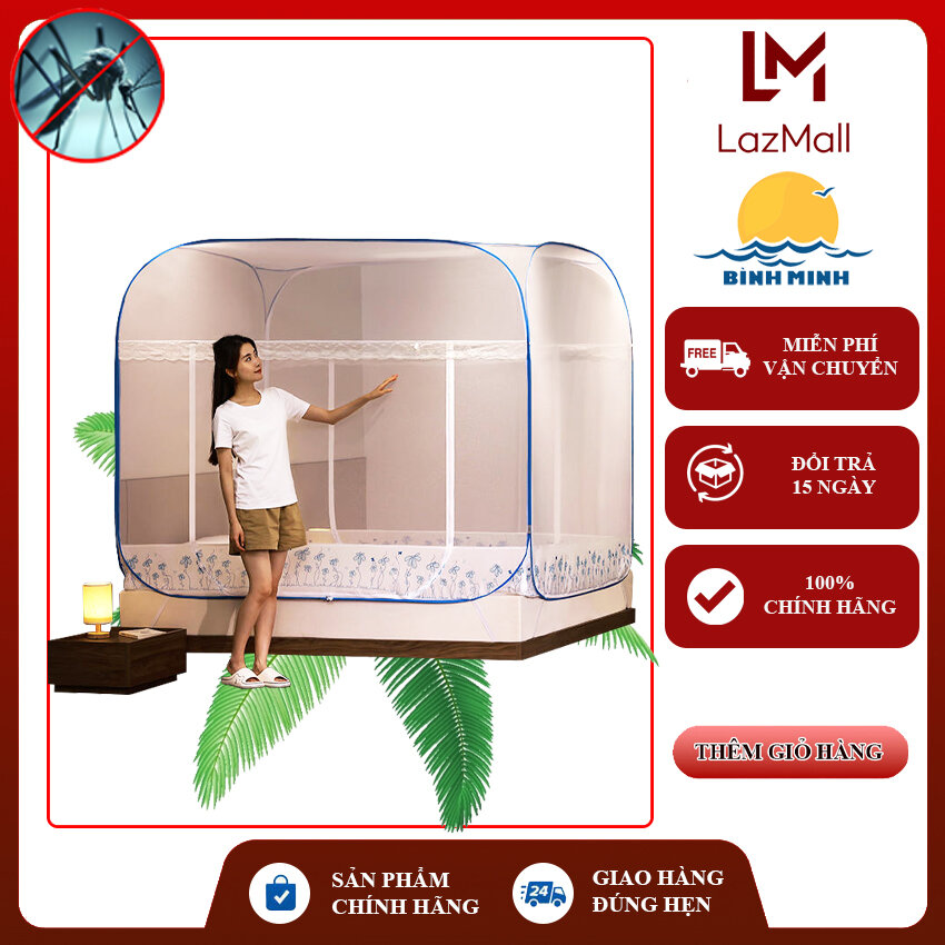 Mùng Ngủ Tự Bung Chống Muỗi Đỉnh Rộng Đủ Kích Thước 1m2, 1m6, 1m8, 2m2 Có Chân Viền Hàng Việt Nam - Bình Minh [ màn chụp gấp gọn thông minh, màn ngủ chống muỗi, mùng xếp gọn thông minh, mung xếp thông minh ]