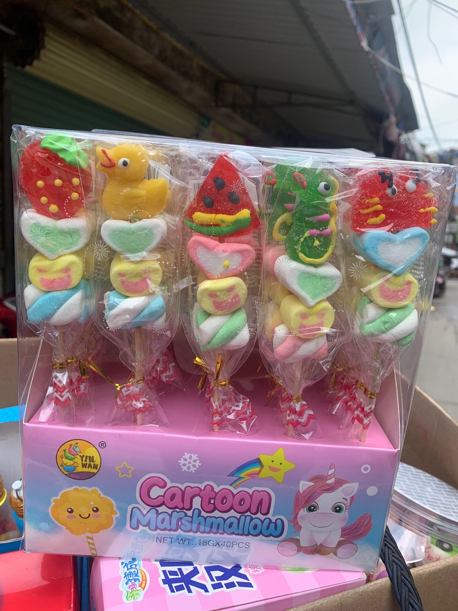 Hộp 40 gói kẹo bông sữa bọc đường xiên que / Kẹo bông Marshmallow nhiều hình món quà đồ ăn vặt trẻ em