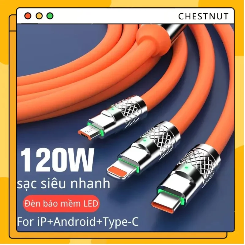 Cáp sạc nhanh 120w 3 đầu tiện dụng