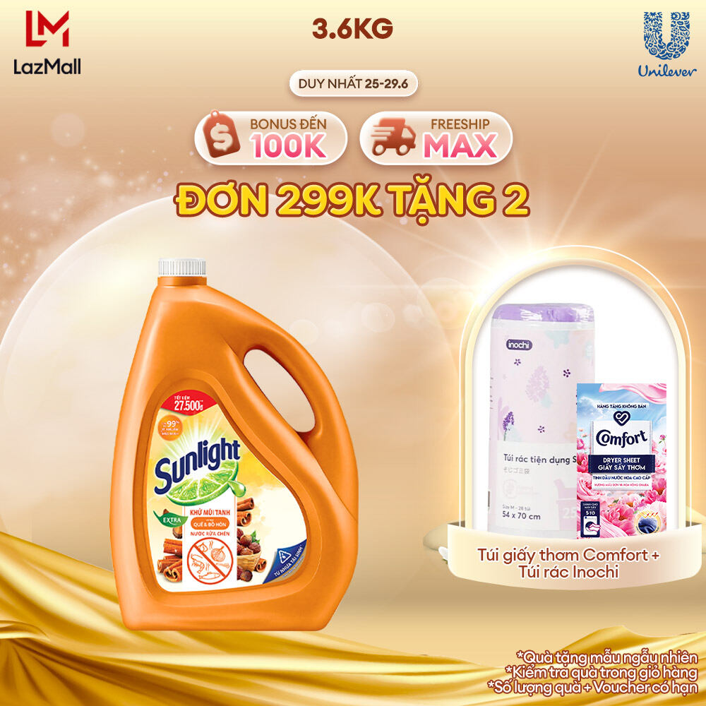 Nước rửa chén Sunlight Quế & Bồ Hòn Chai 3.6kg
