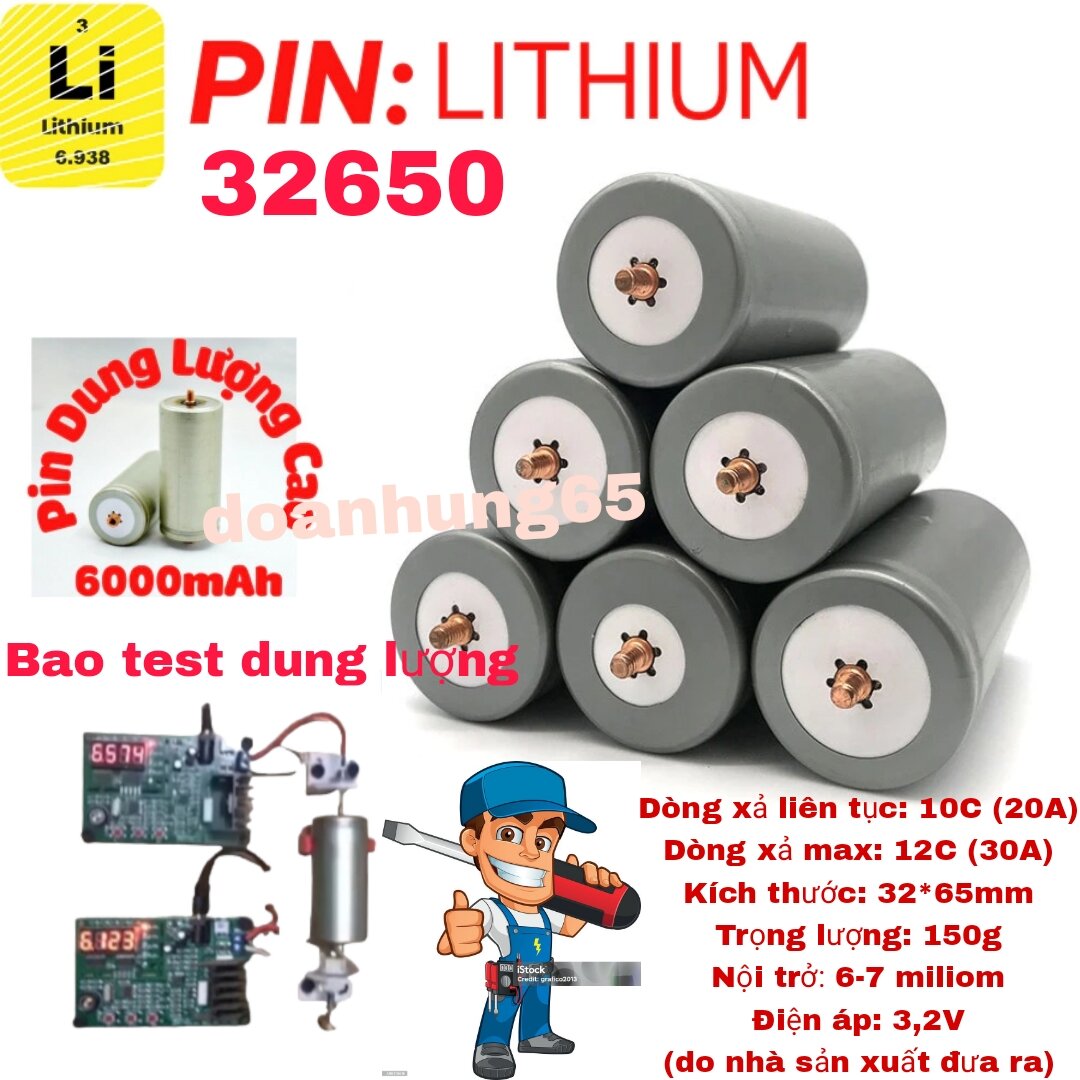 Combo 30 pin lithium dung lượng 6ah - pin 32650 - pin sắt phốt phát, tặng kèm ốc vít