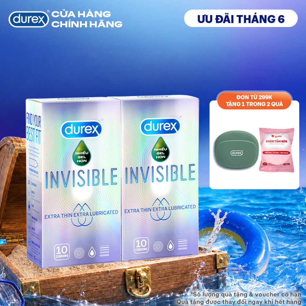 Bộ 2 hộp bao cao su Durex Invisible Lubricated siêu mỏng, bôi trơn (size 52mm, 10 bao/hộp)