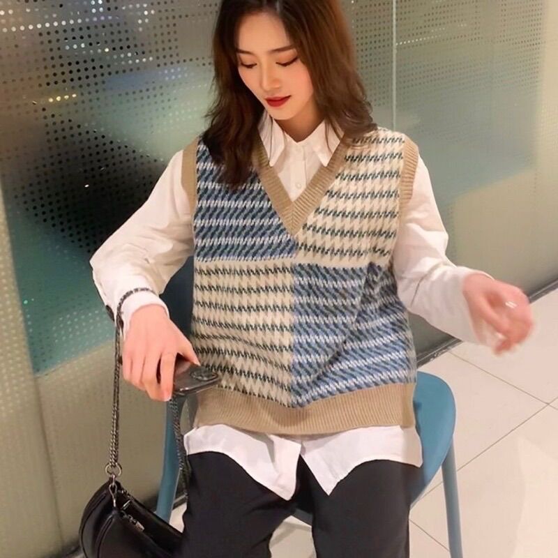 Áo len gile thổ cẩm phối màu quảng châu