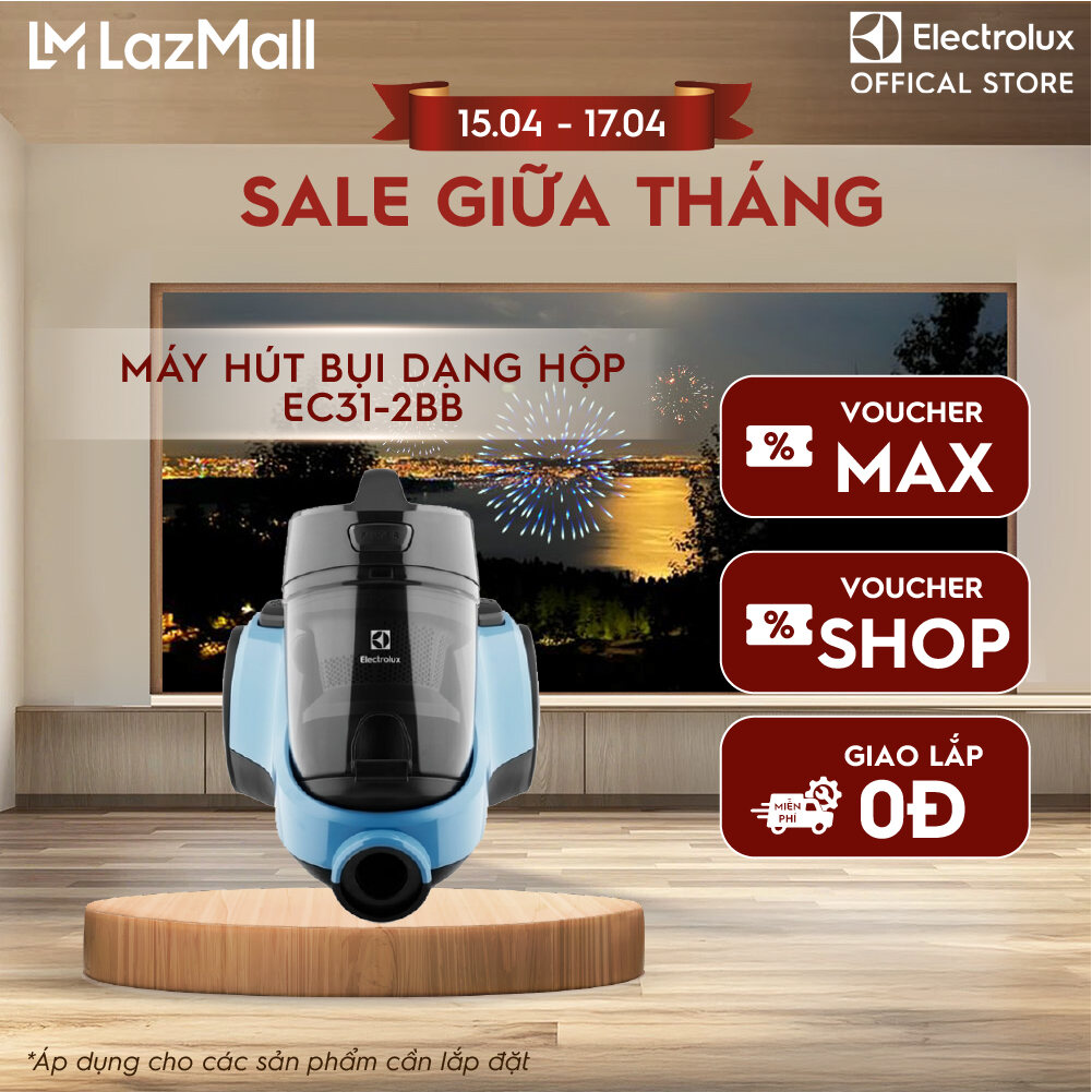 Máy hút bụi - hộp chứa bụi Electrolux 1.8L - EC31-2BB - Thiết kế để đổ bụi với một nút ấn, cùng bộ lọc 4 bước hút bụi sạch sâu